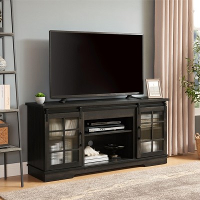 Grungis TV Stand for TVs Up to 65 Inch,Console Table with 2 Sliding Fluted Glass Tempered Doors for Living Room