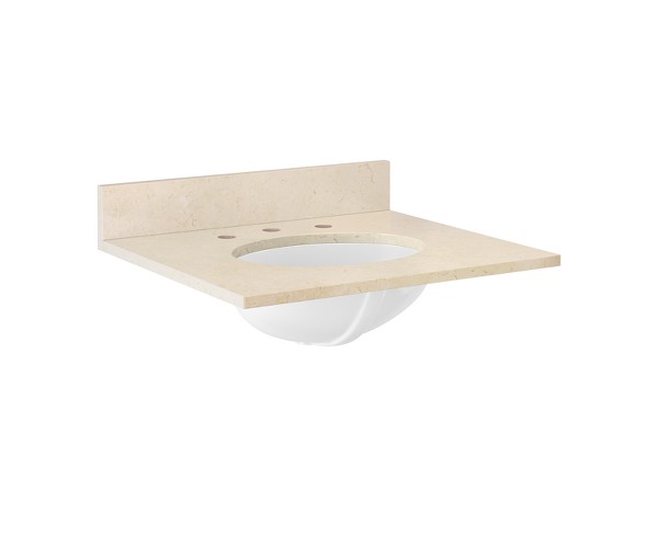 Marble Sink Top Bath Vanity Cabinet Buff Beige 25" - Alaterre Furniture