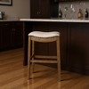 HomeRoots 31" Beige and Brown Fabric and Solid Wood Backless Bar Height Bar Chair - 2 of 4