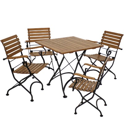 Sunnydaze Indoor/Outdoor European Chestnut Wood Folding Bistro Dining Table and Chairs - Brown - 5pc