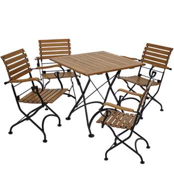 Sunnydaze Indoor/Outdoor Chestnut Wood Folding Bistro Dining Table and Chairs - Brown - 5pc