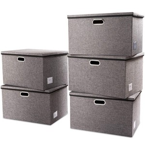 Aoibox Extra Large Collapsible Storage Bins with Lids Foldable Linen Fabric Organizer Box Gray 5 Pack 22.8x15.75x13.8 - 1 of 4