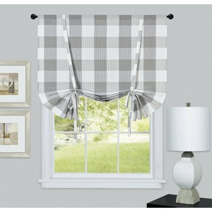 Kate Aurora Country Farmhouse Buffalo Plaid Gingham Single Tie Up Window Curtain Shades - 1 of 1
