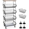 DOMETOUR 5 Tier Fruit Basket for Kitchen Organizers and Storage, Stackable Metal Wire Basket Stand Cart with Wheels for Fruit Vegetable - 4 of 4