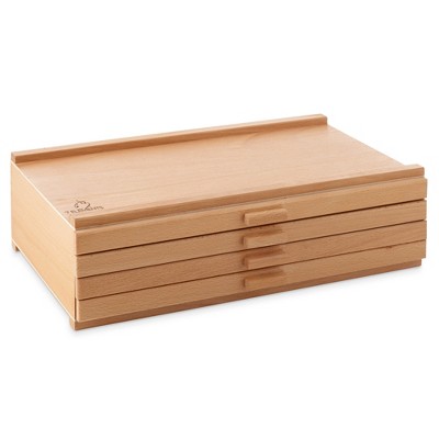 Beechwood 4-Drawer Artist Storage Box for Art Supplies