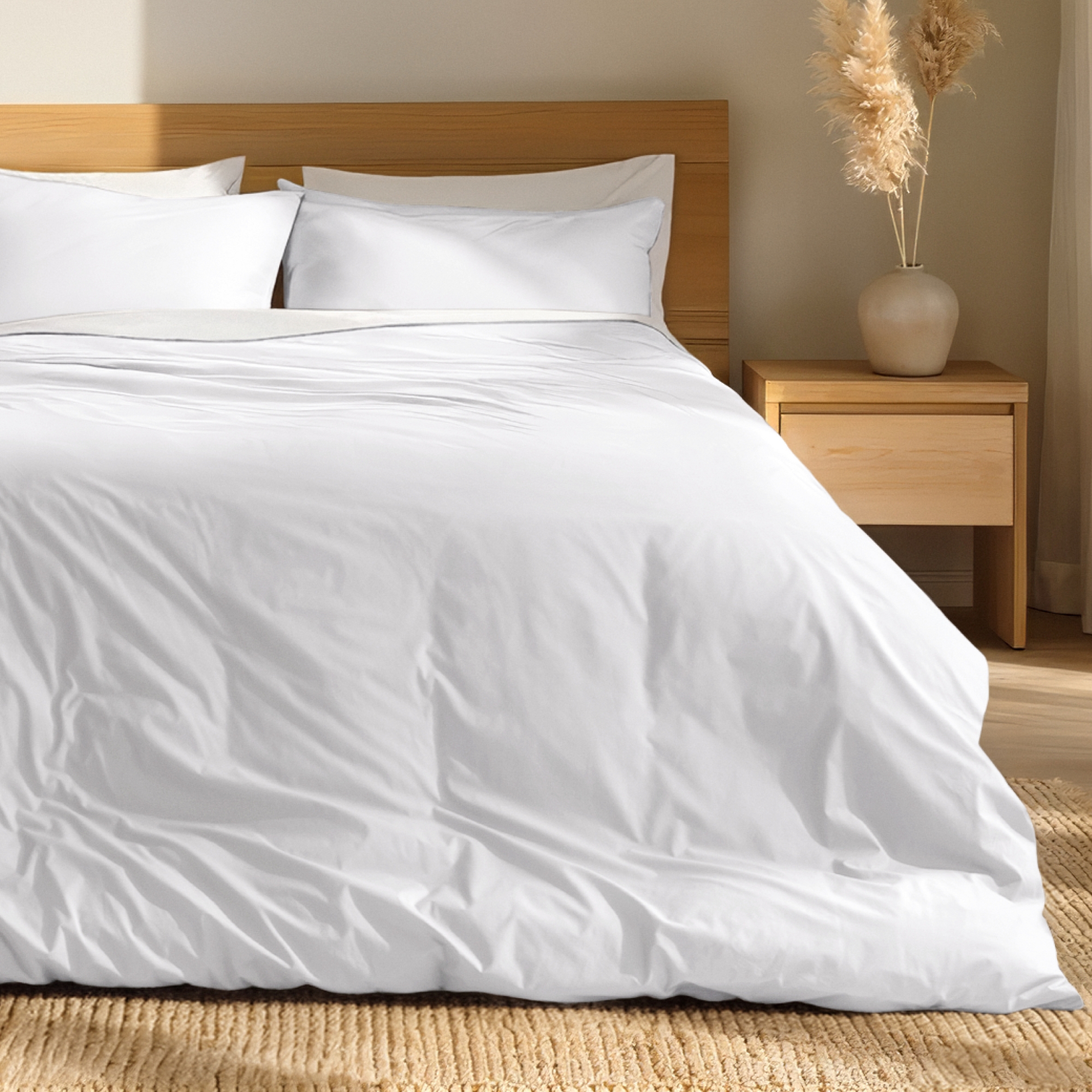 100% Organic Cotton Percale Cooling Duvet Cover & Sham Set by Bare Home - King, White