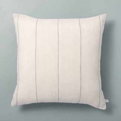 18" x 18" Delicate Stripe Throw Pillow Sour Cream/Blue - Hearth & Hand™ with Magnolia