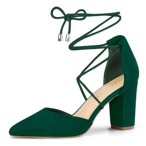 Allegra K Women's Pointed Toe Chunky Heels Lace Up Sandals Pumps - 1 of 4