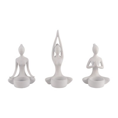 Sagebrook Home 7" Set of 3 Yoga Candle Holder - Polyresin Seated Women Votive Candle Holder - Peaceful Candle Decor for Home