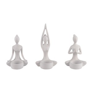 Sagebrook Home 7" Set of 3 Yoga Candle Holder - Polyresin Seated Women Votive Candle Holder - Peaceful Candle Decor for Home - 1 of 4