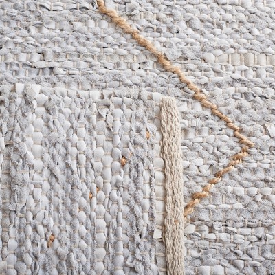 Light Gray and Natural Handwoven Leather Cotton Area Rug 4' x 6'