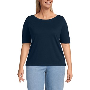 Lands' End Women's Elbow Sleeve Supima Boatneck Top - 1 of 3