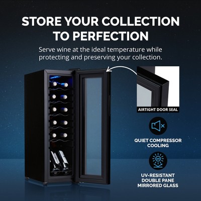 Newair Black Mirrored Glass Freestanding Wine Refrigerator