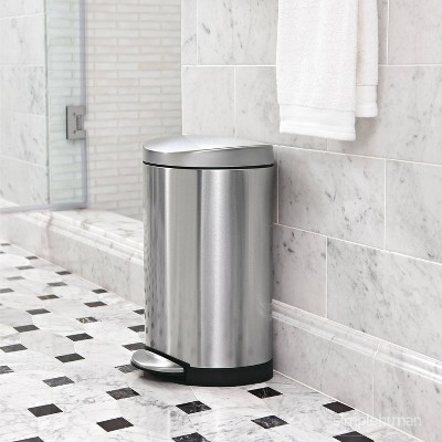 Brushed Stainless Steel Semi-Round Step Trash Can 2.6 Gallon