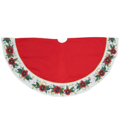 Festive Red and White Poinsettia Christmas Tree Skirt