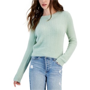 Hippie Rose Womens Shrunken Eyelash Knit Pullover Sweater, Green, Large - 1 of 1