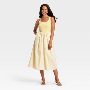 Women's Pullover Knit to Woven Midi Dress - A New Day Yellow S : Target