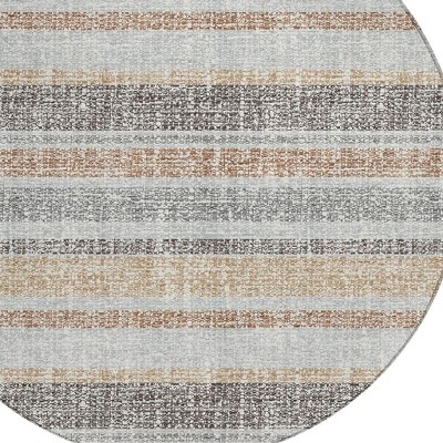 HomeRoots 8' Gray And Silver Round Striped Washable Indoor Outdoor Area Rug