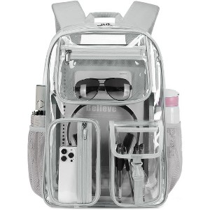 Heavy Duty Clear Backpack, TPU Stadium Bookbag for Sports Events & Travel, Large Capacity Grey See-Through Bag - 1 of 4