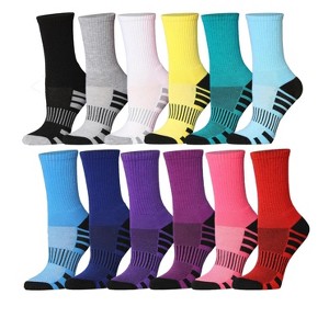 Tipi Toe Womens 12 Pairs Bright Colors Patterned Cushion Performance Socks for Running, Hiking, and Athletic Activities - 1 of 2
