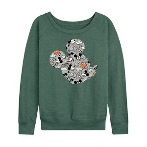 Women's - Disney - Mickey Pattern Silhouette Lightweight French Terry Wide Neck Long Sleeve Shirt - 1 of 4