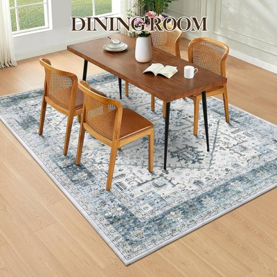 Washable Area Rug Vintage Distressed Rug,Thin Floor Carpet, Foldable Stain Resistant Rug, Faux Wool Rug for Kitchen, Bedroom, Living Room