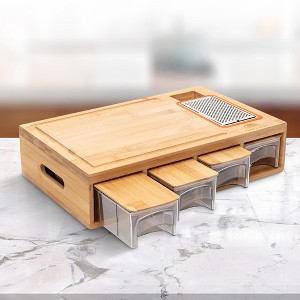 Cheer Collection Multi-Functional Bamboo Cutting Board with 4 Graters & Storage Trays with Lids - 1 of 4