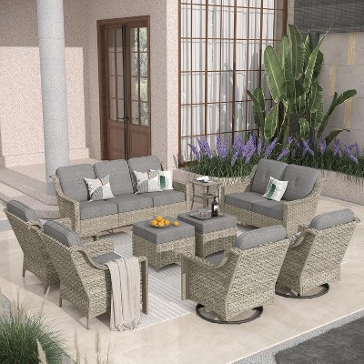 XIZZI OUTDOOR SWIVEL ROCKER SETS: 3-PC Rocker + Modular Sofa & Fire Pit Options - All-Weather Fabric, 8 Color Choices for Patio, Garden, Poolside