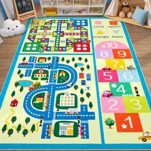 Kids Rug, City Road Play Mat Hopscotch Rugs Educational Learning Carpet with Colors, Shapes and Numbers - 1 of 4