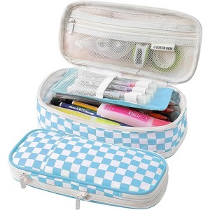Fmeida Large Pencil Case Pouch With Zipper Checkered Pen Bag for Teen Girls and Boy Black - 1 of 4