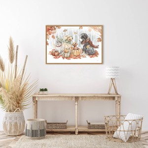 Amanti Art 33"x23" Autumn Dogs I by Mary Urban Framed Canvas Wall Art Print - 1 of 4