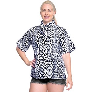LA LEELA Women's Button Down Short Sleeve Summer Relaxed Tunic Hawaiian Club party Casual Blouse Top Shirt - 1 of 4