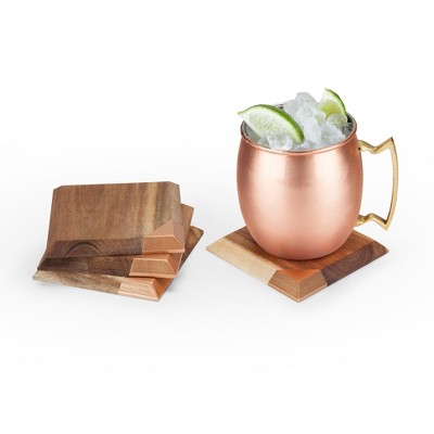 Acacia Wood Coasters with Copper Accents, Set of 4