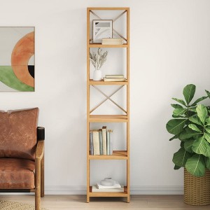 vidaXL 6-Tier Shelf 15.7 in.x11.8 in.x71.3 in. Solid Wood Oak - 1 of 4