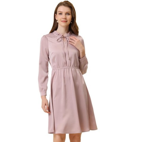 Женские платья INSPIRE CHIC Women's Tie Neck Ruffle A-line Satin Dress Medium Pink