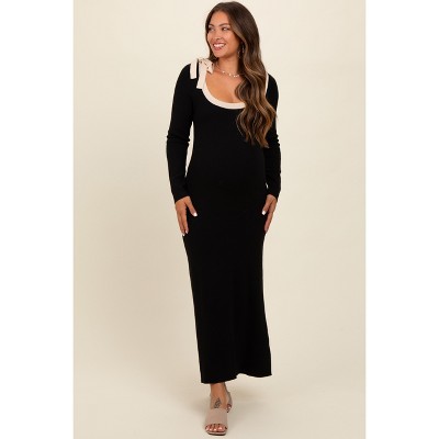 PinkBlush Black Shoulder Bow Detail Maternity Maxi Sweater Dress