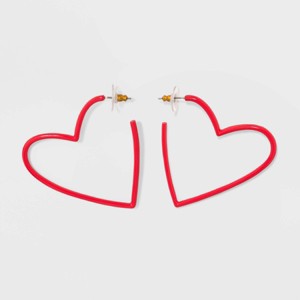 SUGARFIX by BaubleBar Coated Heart Hoop Earrings - Red, Women