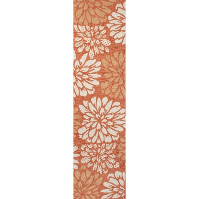 Zinnia Floral Orange and Cream Synthetic Runner Rug