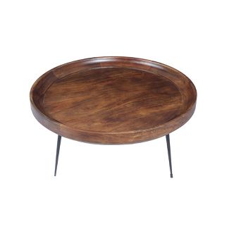 Wooden Coffee Table with Splayed Metal Legs Brown and Black - The Urban Port