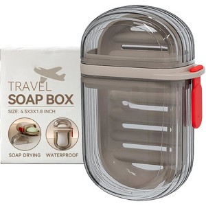 Aoibox Travel Soap Case with Lid, Leakproof Soap Container for Bathroom, Shower, Gym, Camping, Outdoor Activities - Transparent Black - 1 of 4