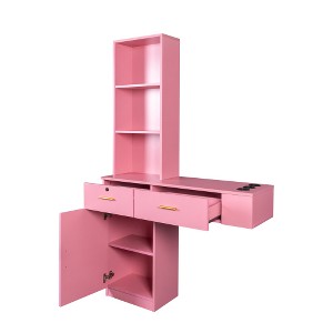 Pink modern simple hair desk, multi-layer storage space - 1 of 4