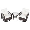 Cesicia 3-piece Outdoor Chair Set with Soft Cushions, Rattan Seating Group with Swiveling Chairs and Tea Table for Garden, Patio, or Balcony - 2 of 4