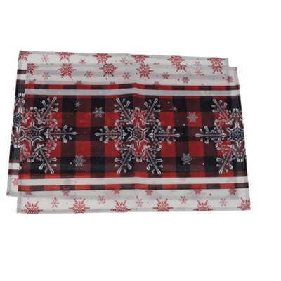 Unique Bargains Christmas Place Mats Snowflake Plaid Flax Black Red White 11.8"x17.7" 2 Pcs