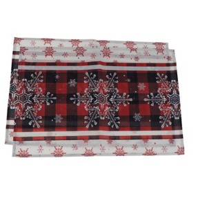 Unique Bargains Christmas Place Mats Snowflake Plaid Flax Black Red White 11.8"x17.7" 2 Pcs - 1 of 4