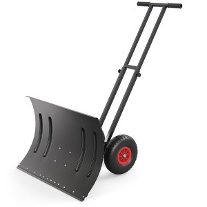 30 Inch Heavy Duty Wheeled Snow Shovel, Adjustable Metal Snow Pusher with 5-Position Handle & Multi-Angle Carbon Steel Blade - 1 of 4