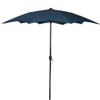 Northlight 8.5ft Outdoor Patio Lotus Umbrella with Hand Crank, Navy Blue