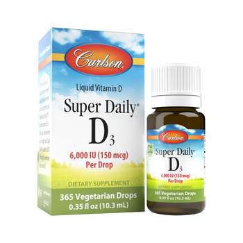 Carlson - Super Daily D3, 6,000 IU (150 mcg) per Drop, Vitamin D Drops, 1-Year Supply, Vegetarian, Unflavored, 365 Drops