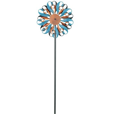 Collections Etc Copper-Toned Spiral Spinner Outdoor Garden Stake Blue