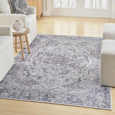 Ivory Beige Floral Cotton Chenille Rectangular 4' x 6' Rug