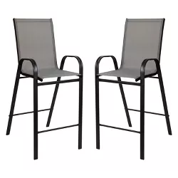 EMMA OLIVER 2 Pack Gray Outdoor Barstools with Flex Comfort Material-Patio Stool 
